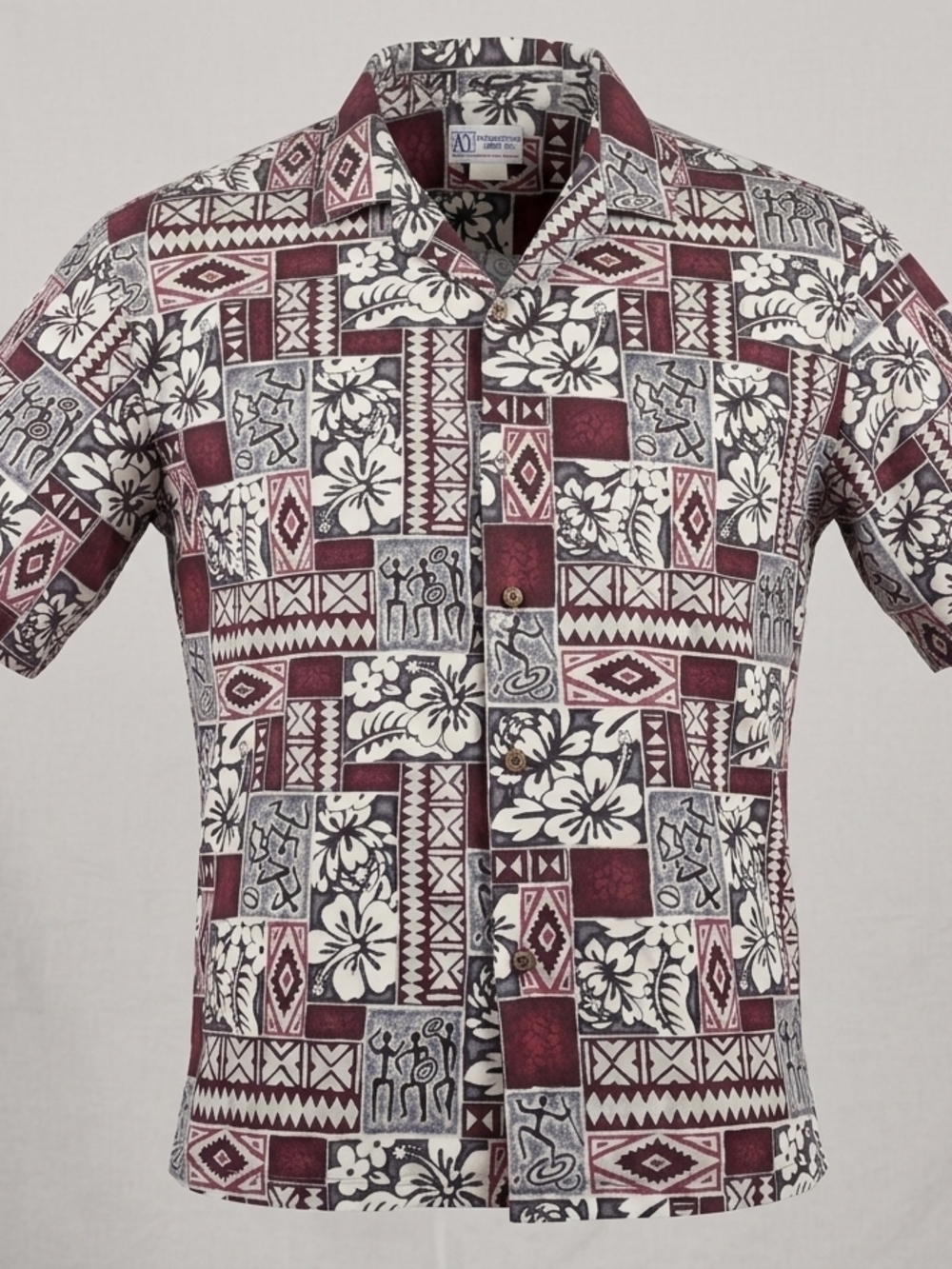 KY'S International Fashion Hawaiian Shirt Men's XL Aloha Tribal Hibiscus Made US